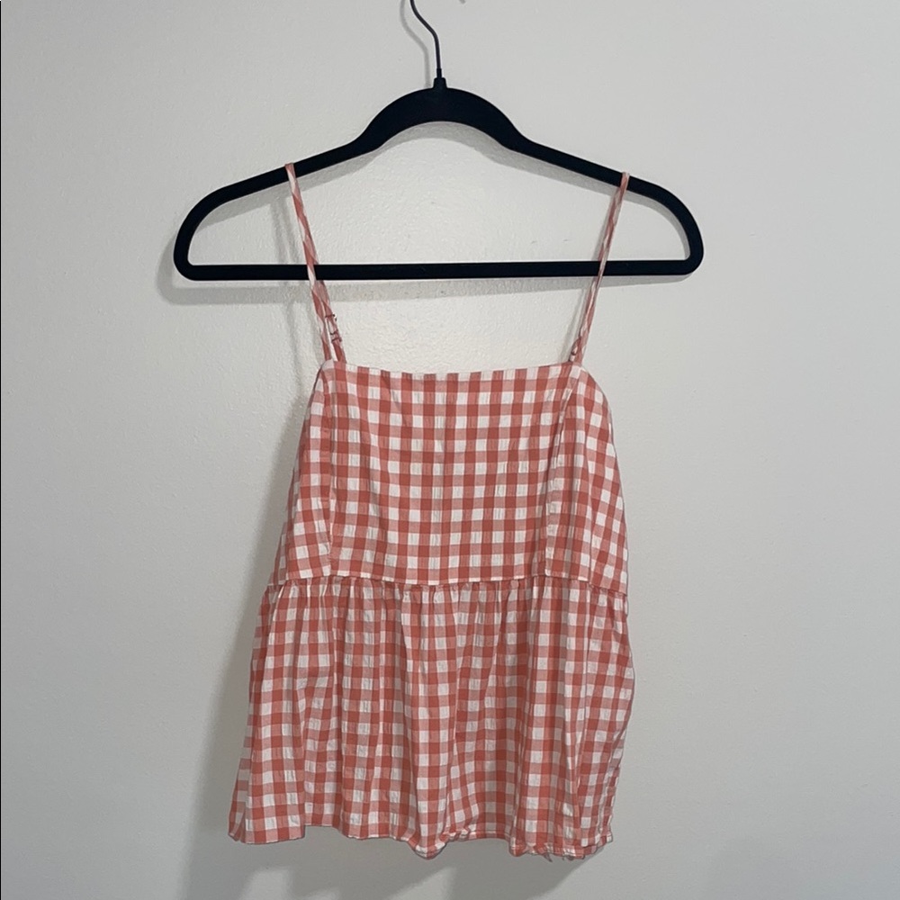 Gingham Checkered Spaghetti Strap Top - Red and White